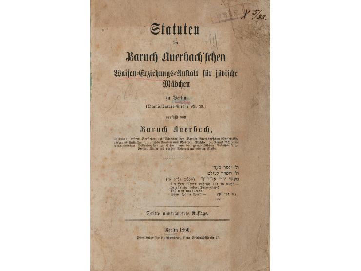 Statuten der Baruch Auerbach'schen Waisen-Erziehungs-Anstalt für jüdische Mädchen zu Berlin [תקנון בית היתומים על שם ברוך 