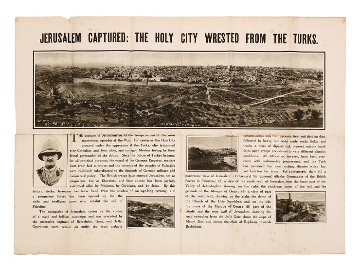Jerusalem Captured: The Holy City Wrested from the Turks [ירושלים נכבשה, עיר הקודש נחטפה מן הטורקים], כרזה אשר נדפסה לרגל כיב