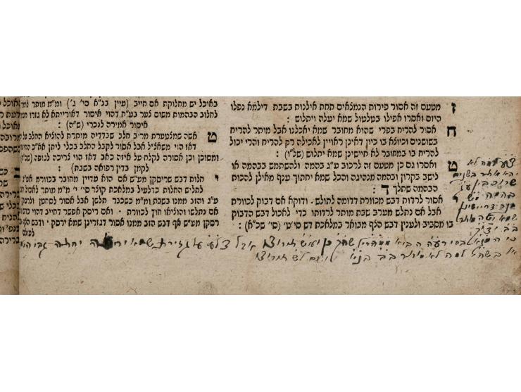 שבעה ספרים עם הגהות – שנות הת"ק-ת"ר:  1. שולחן ערוך אבן העזר. פיורדא, [תקכ"א 1761]. חתימות ורישומי בעלים שונים מתקופת ההדפסה 