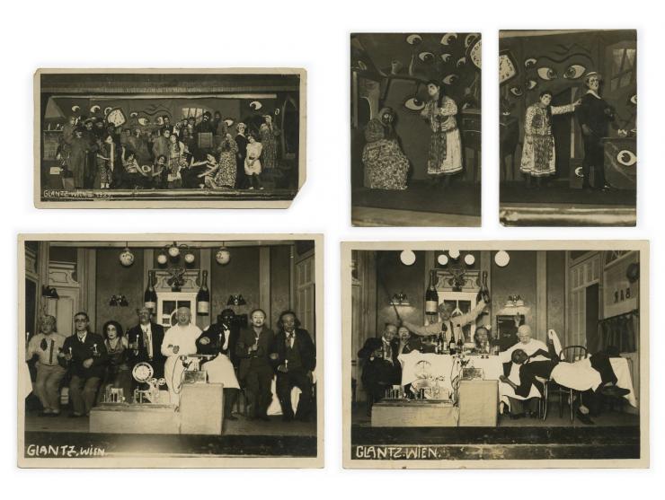 Five photographs documenting a Yiddish theater play in Vienna. [Vienna, 1929]. Apparently, the photographs were taken during 