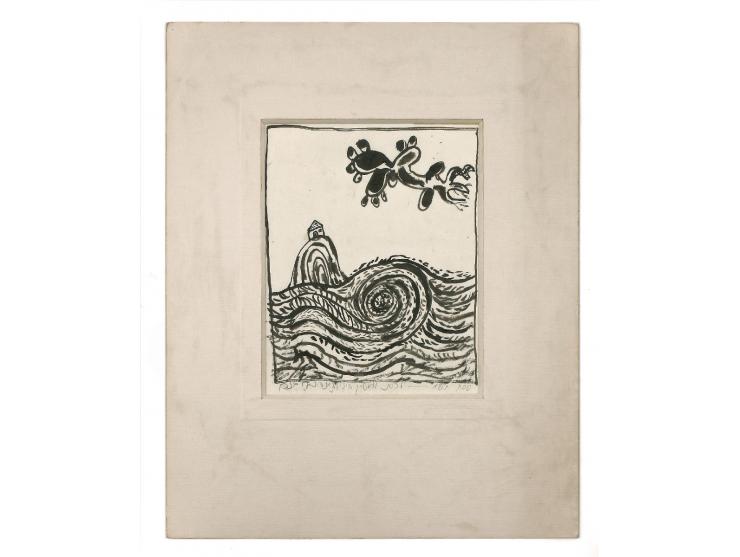 House on a Hill and a Cactus. Indian ink on paper. Dedicated in Bezem's handwriting (in pencil). Dedication dated 1979. Appro
