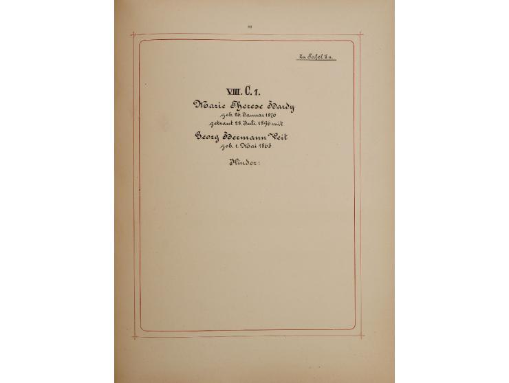 Five family books and genealogic studies. Frankfurt, Amsterdam and London, 1869-1962. German, Dutch and English. 1. Stammtafe