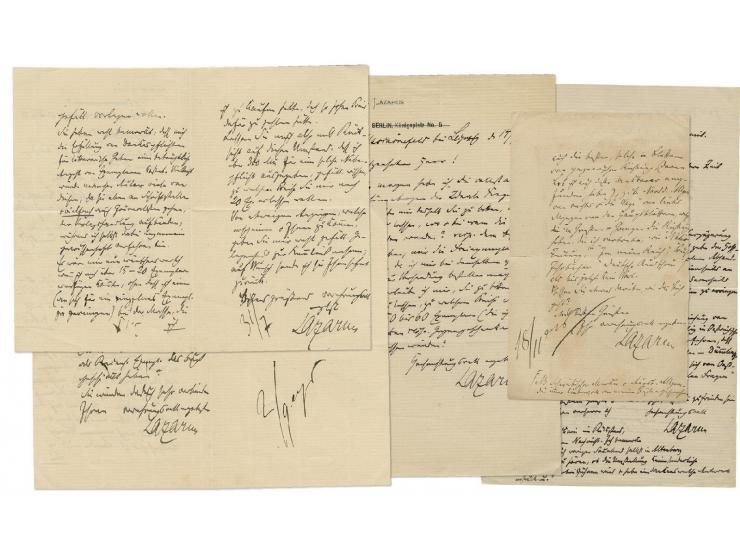 Seven letters and two postcards handwritten and signed by Prof. Moritz (Moshe) Lazarus. Leipzig (one letter is from Nice), Ju