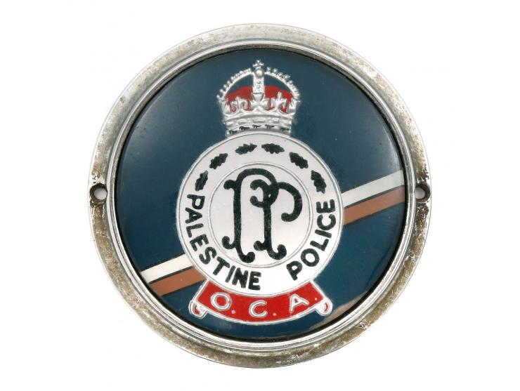 Emblem of the Old Comrades Association of the Mandate Police. [Palestine, ca. 1920s to 1940s]. A round plaque with the symbol