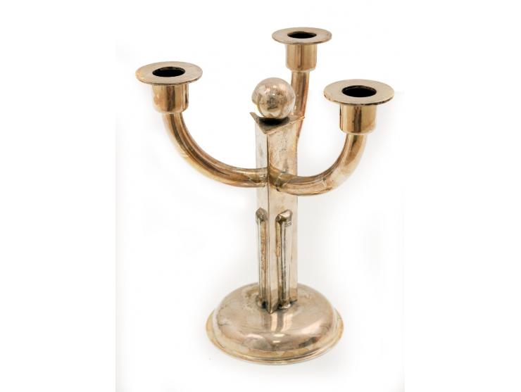 Silver-plated candlestick designed by Bernard (Dov) Friedlander. Palestine, [ca. 1940s]. Three-branch candlestick, in a moder