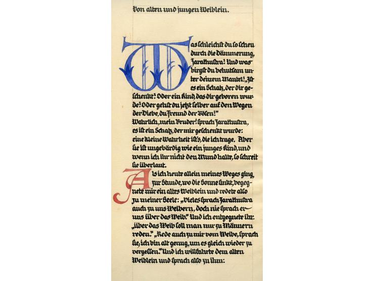 Drei Reben Zarathustra von Friedrich Nietzsche. ספר כתוב ביד, בידי Georg Diebener. לייפציג, 1924. גרמנית. 
קטעים מתוך "כ