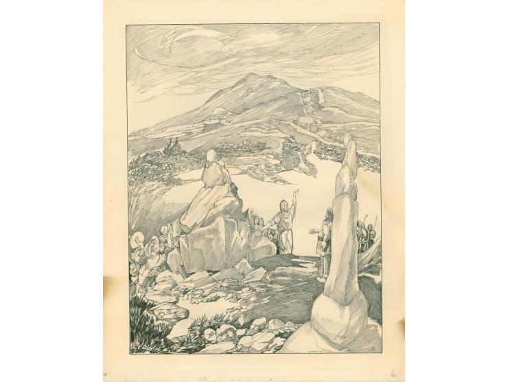 Two ink sketches by Saul Raskin (1878-1966).
 Weaning of Isaac and an additional drawing (signed).
 23X30 cm.