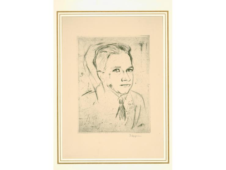 1. Figures / 1950 / lithograph / 38X51 cm / signed in pencil
 2. Two portraits / engravings / average size 16.5X24.5 cm / sig