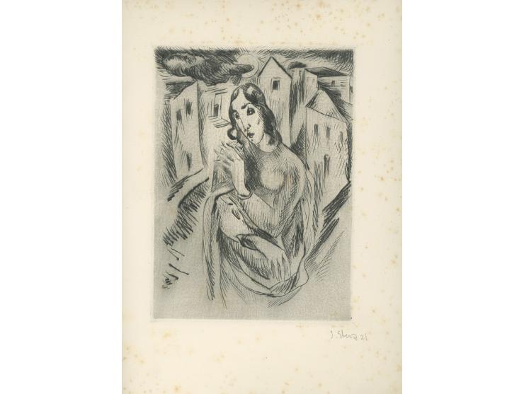 Nachtlied [Night Song], by Niels Hoyer, with three original engravings by Josef Eberz, Hamburg: Adolf Harms, 1921. 
 Three en