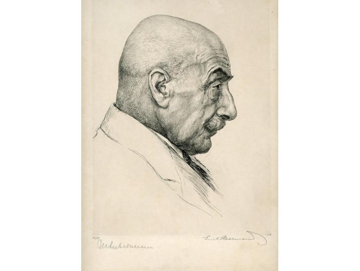 Three engravings – two portraits by Max Liebermann and a portrait of Max Liebermann by Erich Heermann.
 1. Max Liebermann: po