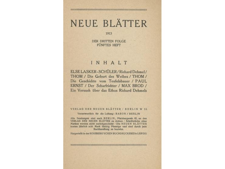 Neue Blatter. Published by Neue Blatter, Berlin, 1912-1913. Two booklet-size issues of an expressionist literary magazine pub