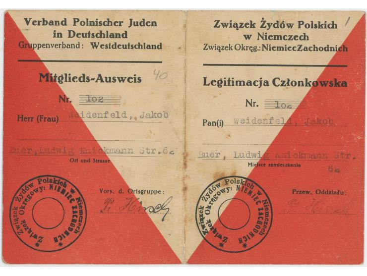 Verband polnischer juden in Deutschland [association of Polish Jews in Germany]. Member card no. 102 for the years 1936-1937,