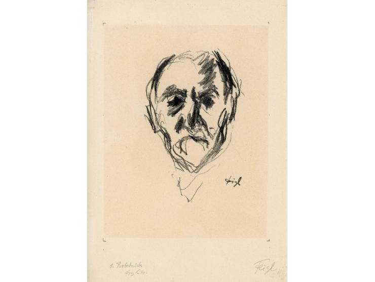 Figures / three portraits in ink and watercolor and one portrait in lithograph / average size 18X26 cm / signed in pencil and