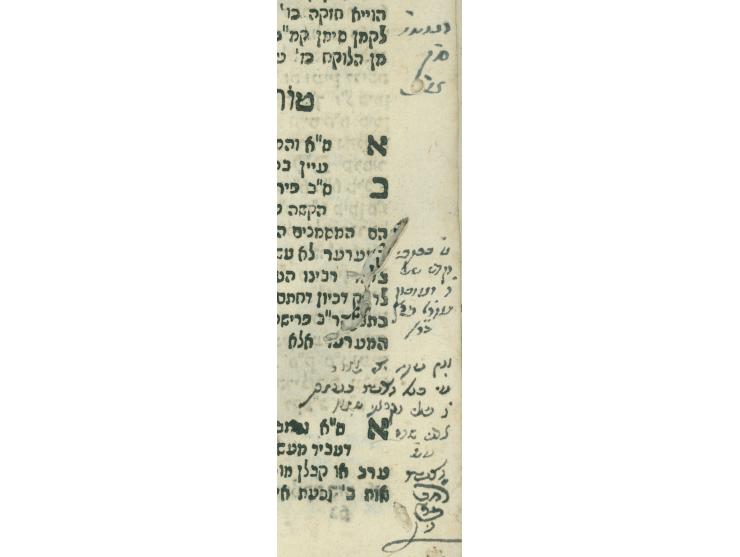Sefer Mateh Shimon, Le-Tur Choshen Mishpat, by Rabbi Mordechai Shimon Ben Shlomo. Salonika, 1797. Only edition.
Many scholarl