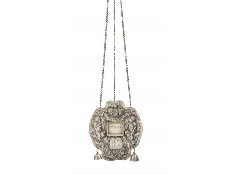 
 Torah shield. Augsburg, ca. mid-17th century.


 Silver, repouss&eacute;, cut and engraved. Marked with the Augsburg city m