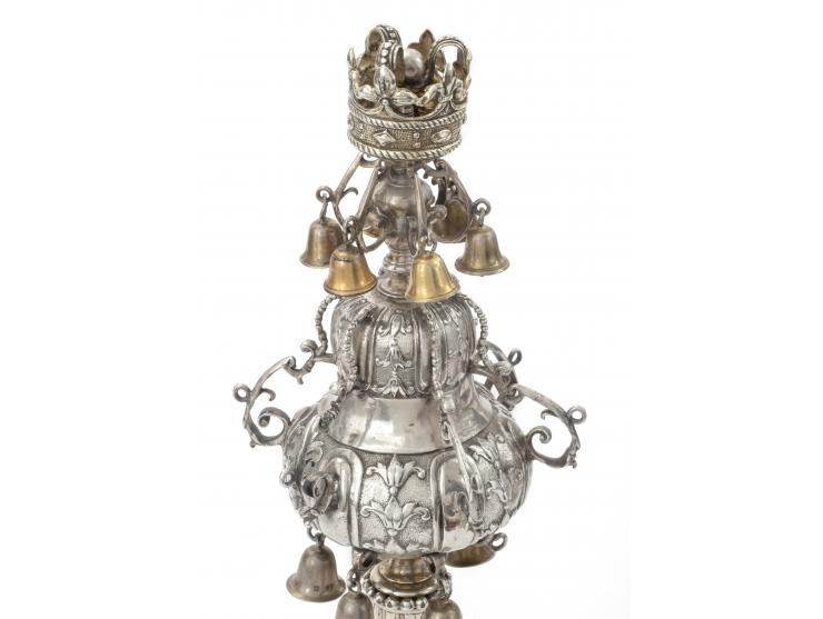
 Pair of Torah finials. London, England, 1722, probably by Abraham Lopes de Oliveyra or William Spackman. Dedicatory inscrip