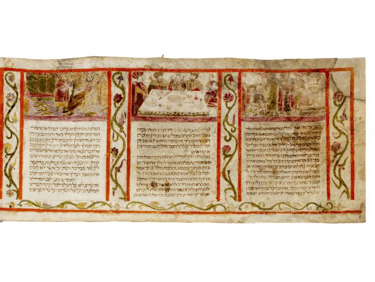 
 Handwritten and hand-illuminated Esther Scroll. [Northern Italy, first half of the 17th century].


 Ink and color paint on