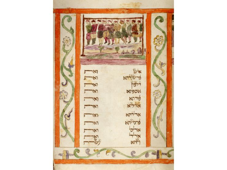 
 Handwritten and hand-illuminated Esther Scroll. [Northern Italy, first half of the 17th century].


 Ink and color paint on