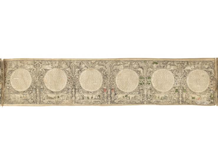 
 Esther Scroll with engraved decoration by Shalom Italia (Salomo d'Italia). [Amsterdam, The Netherlands, ca. 1641-1650].


 