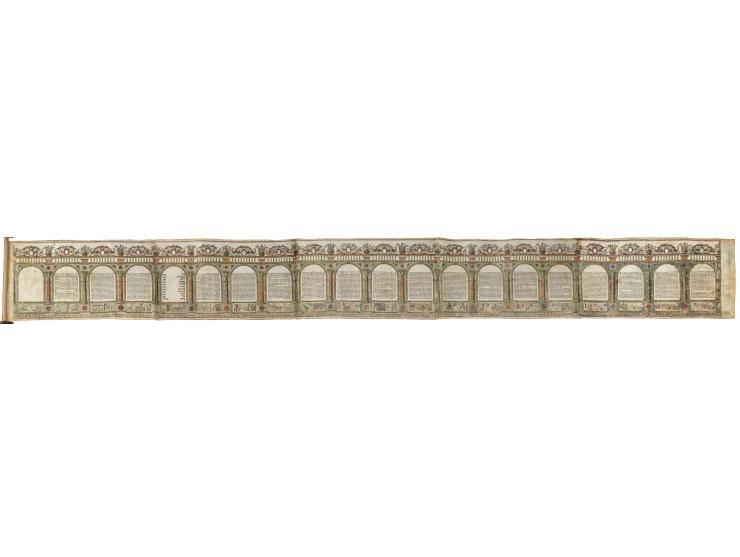 
 Esther Scroll with engraved decoration. [Italy, probably Venice, mid-18th century – ca. 1750].


 Engraving, ink and color 