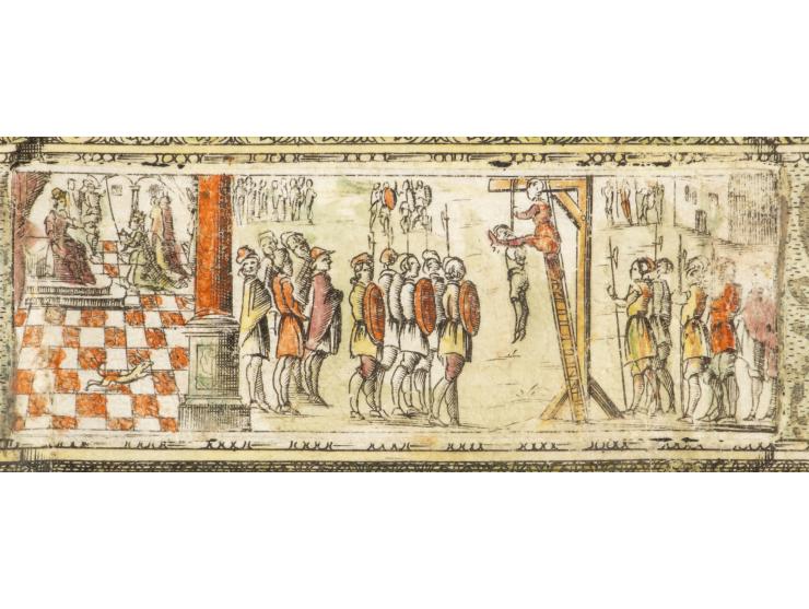 
 Esther Scroll with engraved decoration. [Italy, probably Venice, mid-18th century – ca. 1750].


 Engraving, ink and color 