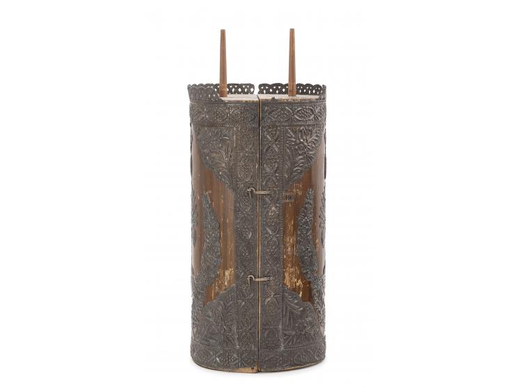 
 Torah scroll case. Egypt (probably Alexandria), 1921-1922.


 Wood; silver sheet, repouss&eacute;, cut, embossed and engrav