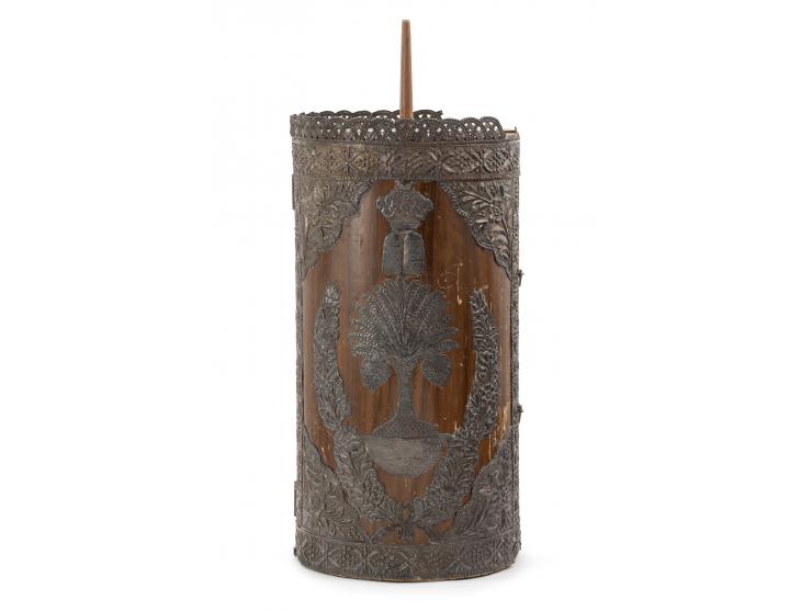 
 Torah scroll case. Egypt (probably Alexandria), 1921-1922.


 Wood; silver sheet, repouss&eacute;, cut, embossed and engrav