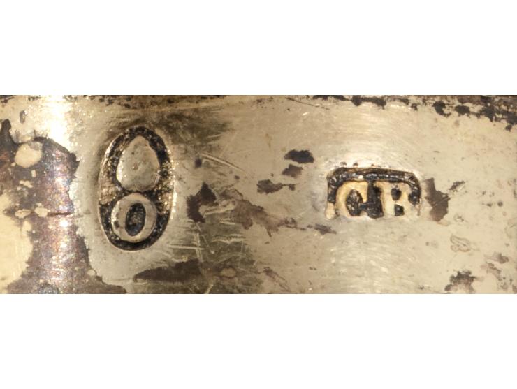 
 זוג "רימונים" לספר תורה. אאוגסבורג, גרמניה, 1803.


 כסף גזור, מקודח וחקוק (חתום בחותמות איכות מהעיר אאוגסבורג עם