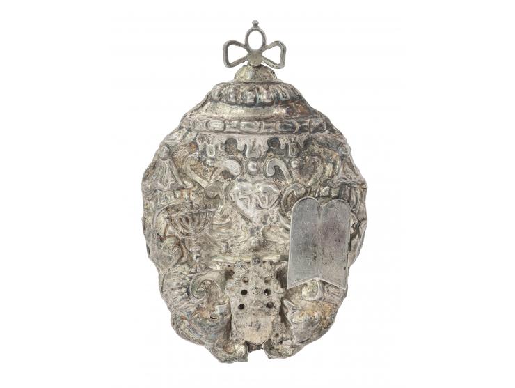 
 Amulet case. Italy, [18th century].


 Silver, cast, repouss&eacute; and engraved (unmarked).


 Two-sided amulet case, dec