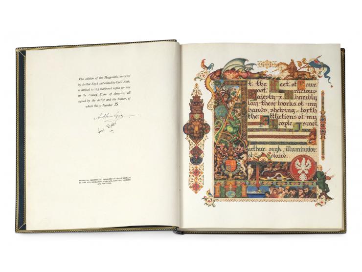 
 The Haggadah, הגדה מודפסת על קלף מעשה ידי ארתור שיק; תרגום לאנגלית והקדמה מאת ססיל (בצלאל) רות. הוצאת Beaconsfield Press, ל