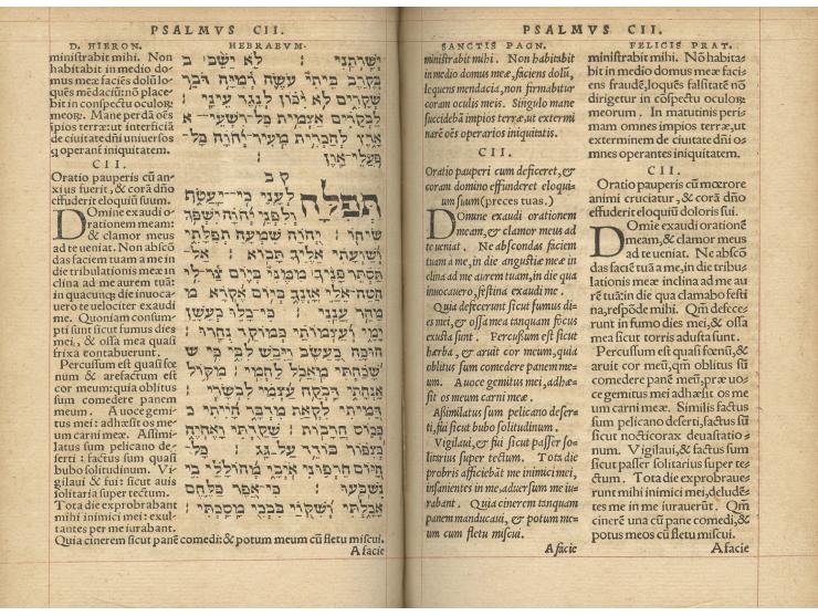 
 Psalterium Sextuplex, Hebraeum, cum tribus latinis videlicet, Divi Hieronymi, R. P. Sanctis Pagnini &amp; Felicis Pratensis