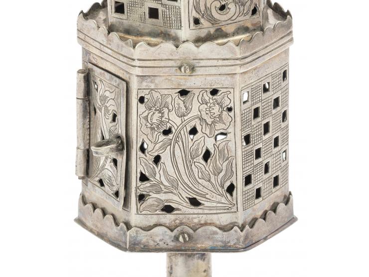 
 Spicebox. [Central Europe, perhaps Germany or Poland, 19th century].


 Silver, cast, repouss&eacute;, pierced and engraved