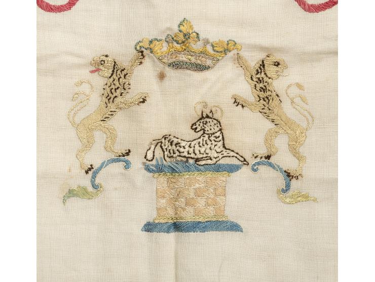 
 Embroidered Seder towel (Sederzw&euml;hl). [Southern Germany or Alsace], 1787.


 Embroidery of colorful cotton and silk on
