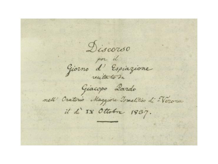 Manuscript - Discorso Per il Giorno d' Espiazione (Sermons for Yom Kippur), by Rabbi Ya'akov Chai Pardo. Great Beit Din of Ve