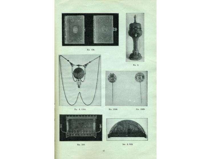 Preisverzeichnis der Erzeugnisse der Kunstgewerbeschule Bezalel in Jerusalem. ברלין, [1913 בערך]. גרמנית. 
קטלוג בית המלאכה ל