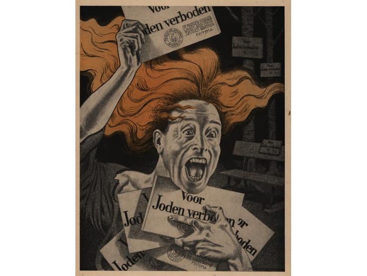 De Waanzin Breekt Los [The Madness Breaks Loose], דף מודפס עם איור מאת Leendert Jurriaan Jordaan. [הולנד, המחצית הראשונה של ש