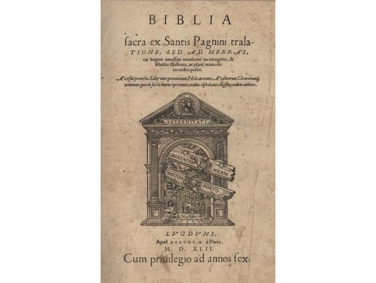 Biblia sacra ex Santis Pagnini tralatione, sed ad Hebraicae linguae ammusim nouissime ita recognita, &amp; scholiis illustrat