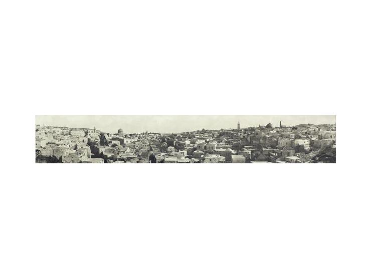 1. Panorama of Jerusalem from the Mount of Olives [פנורמה של ירושלים מהר הזיתים]. דפוס ליטוגרפי צבעוני, ללא ציון שנה [ראשית ה