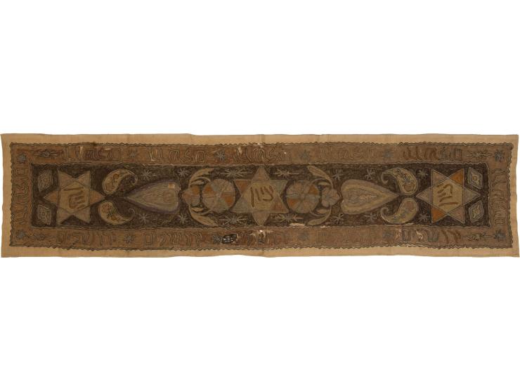 Rectangular embroidered tablecloth. [Ottoman Empire, early 20th century].
 Linen, embroidery and metal threads.
 Rectangular 