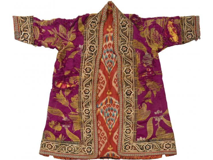 Elegant coat for a boy and for Bar Mitzva. [Bukhara, 19th century].
 Silk Brocade and golden metal threads, antique-style emb
