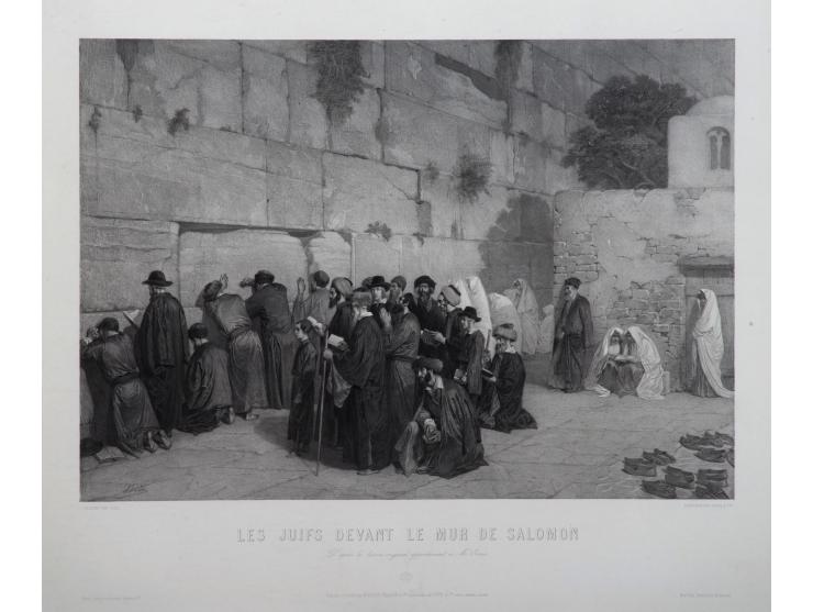 Les Juifs Devant le Mur de Salomon. מתפללים בכותל המערבי. הדפס (Photogravure) על-פי אלכסנדר בידה (Alexandre Bida; חתום בלוח).