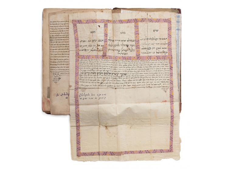 Collection of important documents including: early Ketubot from the 19th-20th centuries, documents, Shiviti leaves and amulet