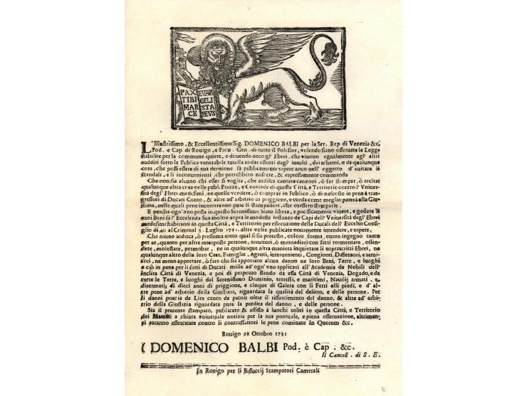 שתי פקודות של   Domenico Balbi ו  Giovanni Cornaro בשם דוכסי וונציה ובהן הוראות מדויקות הנוגעות לזכויות יהודי רוביגו (Rovigo)