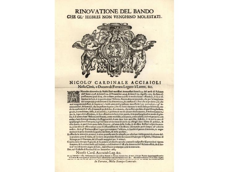 Rinovatione del Bando che gli Hebrei Non Venghino Molesfati. Ferrara, 1655  ו 1683. איטלקית. שתי פקודות המחדשות פקודות קודמות