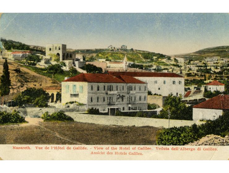 Twelve postcards, different publishers, different printing periods.
Publicity postcard from Haifa, Real Photo postcard of peo