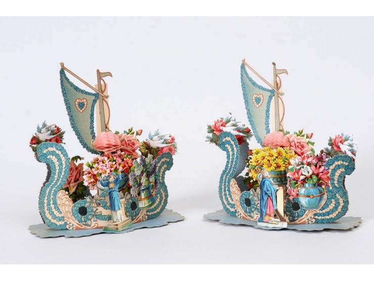 “LeShanah Tovah – two large pop-up greetings. Picture of a man, boat, doves and flowers.
13x23x24 cm. Good condition. Small p