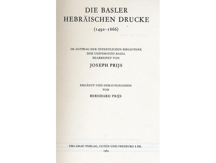 Dis Basler Hebr&auml;ischen Drucke (1492-1866), Joseph Prijs. Olten and Frei Burg, 1964.
Comprehensive book on Hebrew printin